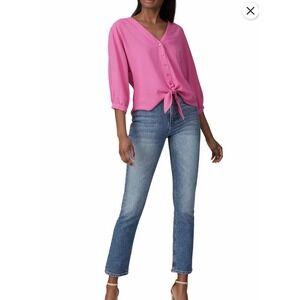 Trina Turk Utopia Top Tie Front XL Pink Barbiecore midweight 3/4 Sleeve